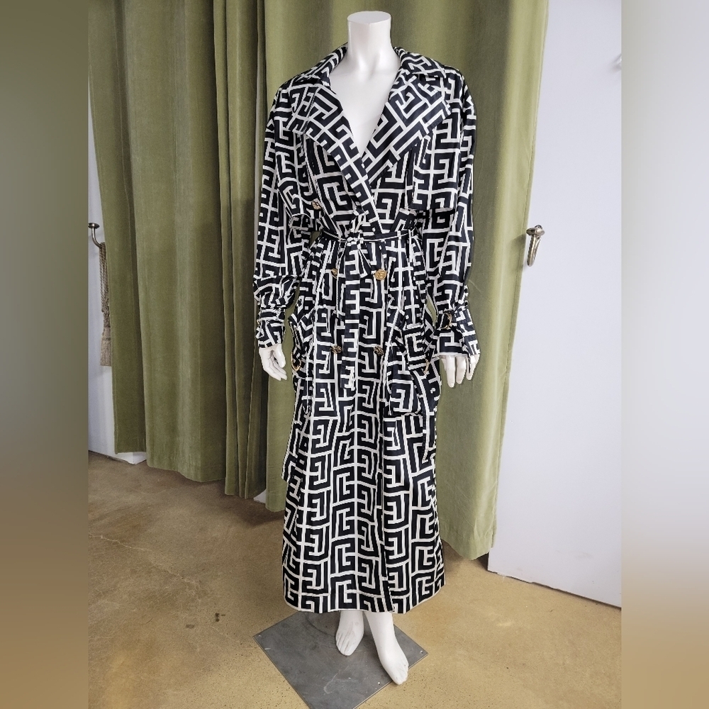 Balmain - Monogram Jacquard Pattern Trench Coat